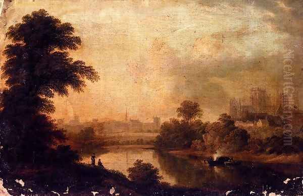 A View Of Ripon Cathedral From Across The River Ure Oil Painting by John Glover