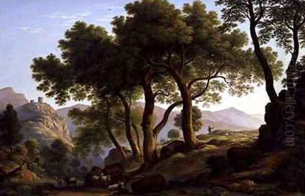 A Romantic Wooded Landscape Oil Painting by John Glover