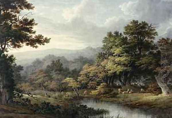 Forest Glade with Pool and Deer Oil Painting by John Glover