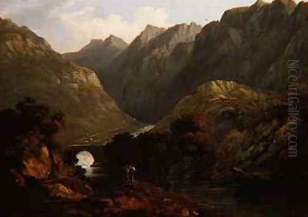 Pont Averglastyn North Wales Oil Painting by John Glover