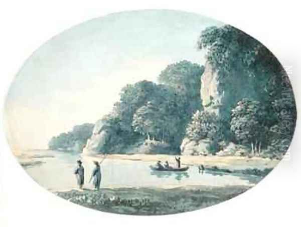 River with Fisherman Oil Painting by John Glover