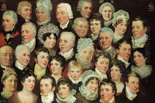 Group portrait of members of the Harvey and Herring familes Oil Painting by John Glover