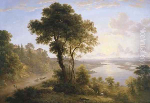 Landscape with Buildings on Hill Oil Painting by John Glover