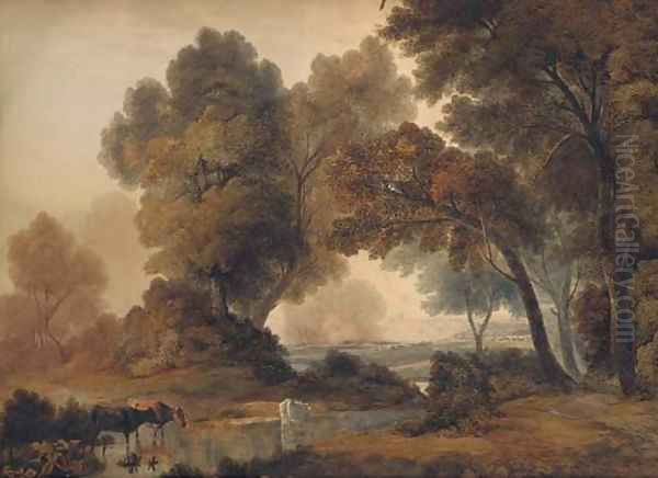 Cattle grazing in an extensive landscape Oil Painting by John Glover