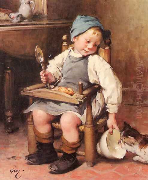 Sharing a Meal Oil Painting by Henri-Jules-Jean Geoffroy (Geo)