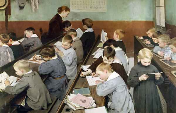 The Children's Class Oil Painting by Henri-Jules-Jean Geoffroy (Geo)