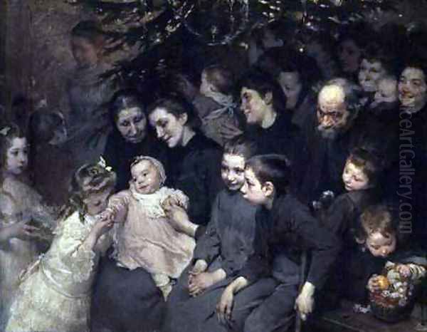 The Drop of Milk in Belleville, The Christmas Tree at the Dispensary Oil Painting by Henri-Jules-Jean Geoffroy (Geo)