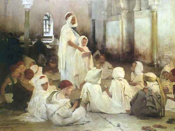 The Koranic lesson Oil Painting by Henri-Jules-Jean Geoffroy (Geo)