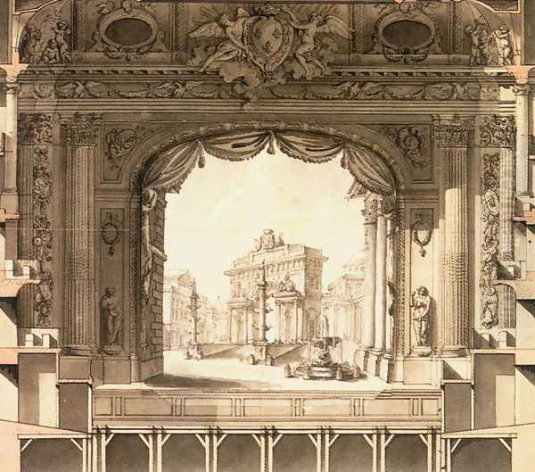 Elevation Drawing of the Stage, Versailles Opera House 1760s Oil Painting by Ange-Jacques Gabriel