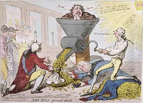 John Bull Ground Down Oil Painting by James Gillray