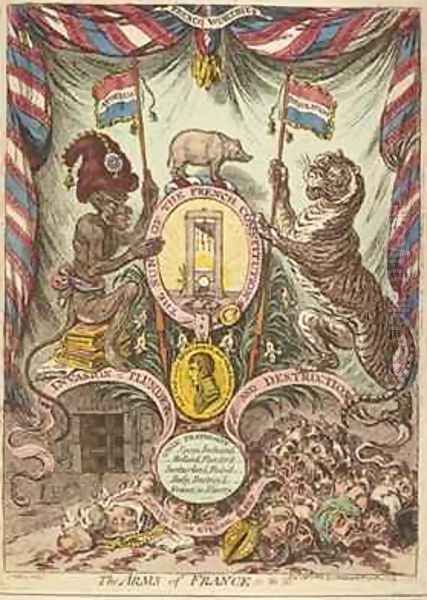 The Arms of France illustration from Loyal and patriotic hand bills songs addresses etc on the threatened invasion of Great Britain by Bonaparte Oil Painting by James Gillray