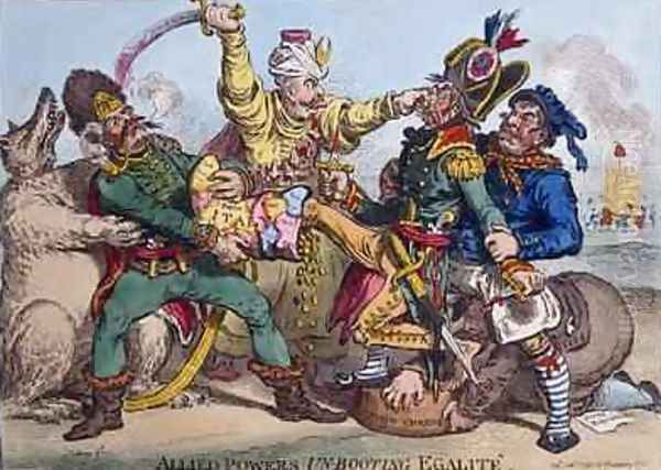 Allied Powers Un Booting Egalite Oil Painting by James Gillray