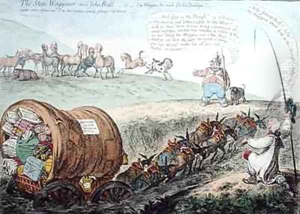 The State Waggoner and John Bull or The Waggon too much for the Donkeys Oil Painting by James Gillray