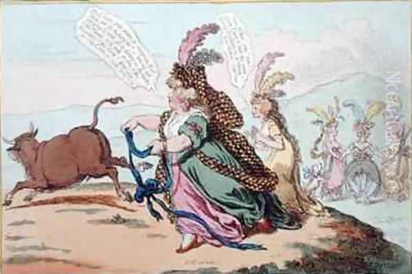 The Gordon Knot or The Bonny Duchess hunting the Bedford Bull Oil Painting by James Gillray