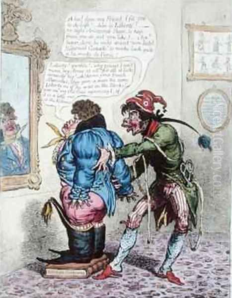 French Taylor fitting John Bull with a Jean de Bry 2 Oil Painting by James Gillray