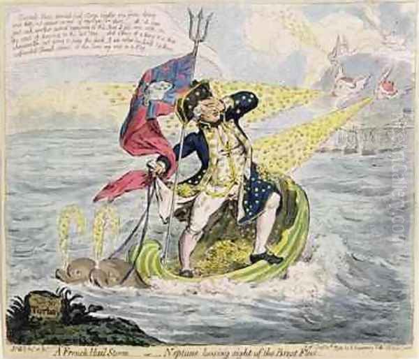 A French Hail Storm or Neptune losing sight of the Brest Fleet Oil Painting by James Gillray