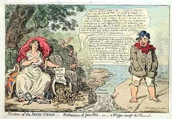 Horrors of the Irish Union Botheration of Poor Pat or A Whisper across the Channel Oil Painting by James Gillray