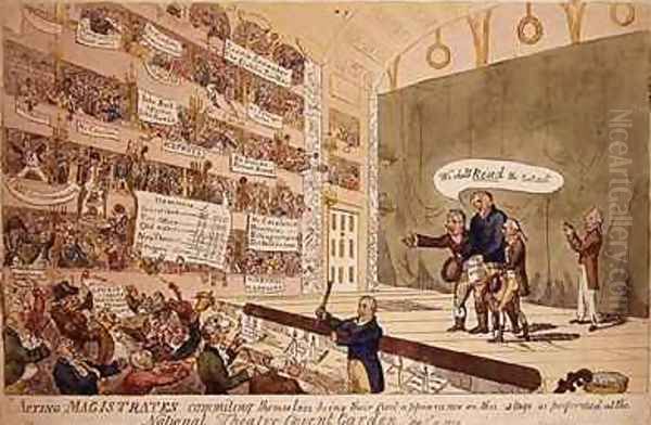 Acting Magistrates commiting themselves being their first appearance as performed at the National Theatre Covent Garden London Oil Painting by James Gillray