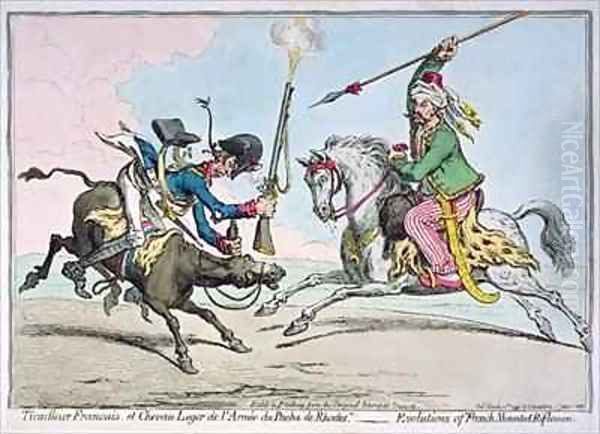 Tirailleur Francais et Chevau leger de lArmee de Pacha de Rhodes Oil Painting by James Gillray