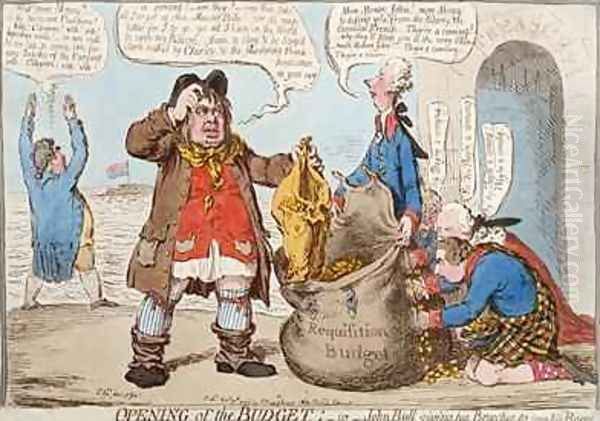 Opening of the Budget or John Bull Giving his Breeches to Save his Bacon 2 Oil Painting by James Gillray