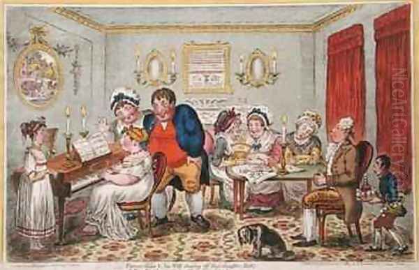 Farmer Giles and his Wife showing off their daughter Betty to their neighbours on her return from school Oil Painting by James Gillray