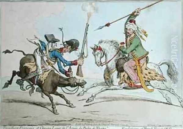 Tirailleur Francais et Chevau Leger de lArmee du Pacha de Rhodes or The Evolutions of French Mounted Riflemen Oil Painting by James Gillray