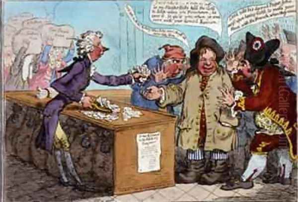 Bank Notes Paper Money French Alarmists ah poor John Bull Oil Painting by James Gillray