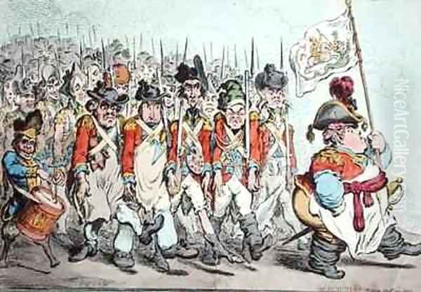 Supplementary Militia Turning out for Twenty Days Amusement or The French invade us hay damme whos afraid Oil Painting by James Gillray