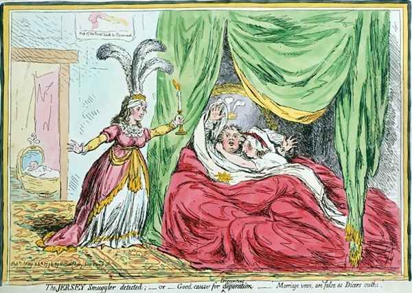 The Jersey Smuggler detected or Good Causes for Discontent Marriage vows are false as Dicers oaths Oil Painting by James Gillray