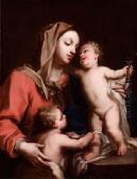 Madonna Col Bimbo E San Giovannino Oil Painting by Jacopo (Giacomo) Amigoni