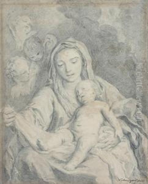 Madonna Con Bambino E Serafini Oil Painting by Jacopo (Giacomo) Amigoni