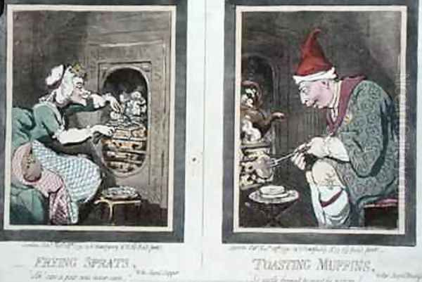 Frying Sprats or Royal Supper and Toasting Muffins or Royal Breakfast Oil Painting by James Gillray