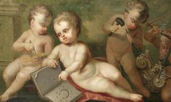 Putti With The Attributes Ofarchitecture Oil Painting by Jacopo (Giacomo) Amigoni