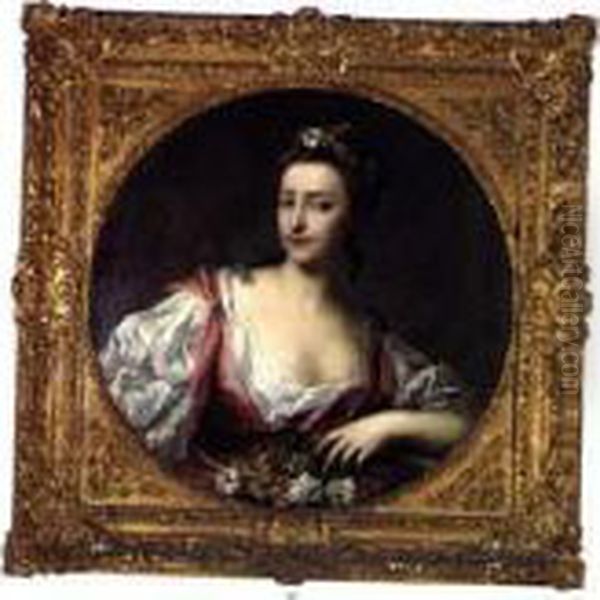 Portrait D'une Jeune Femme A La Corbeille De Fleurs Oil Painting by Jacopo (Giacomo) Amigoni