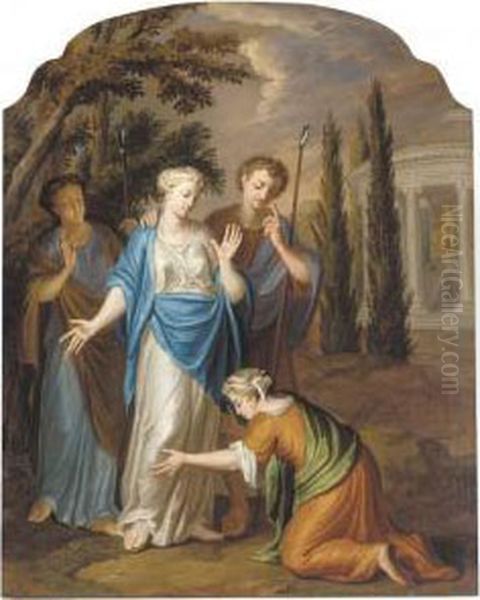 Classical Figures Before A Temple To Diana Oil Painting by Jacopo (Giacomo) Amigoni