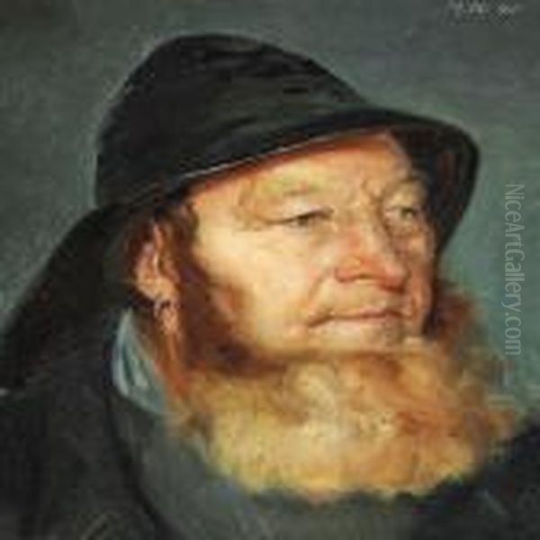 Fisherman Ole Svendsen From Skagen With Sou'wester Oil Painting by Michael Ancher