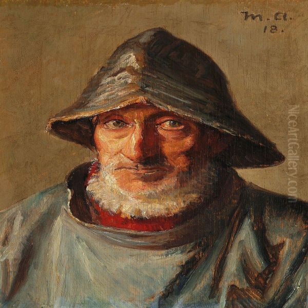 Fisherman From Skagen With Sou'wester Oil Painting by Michael Ancher