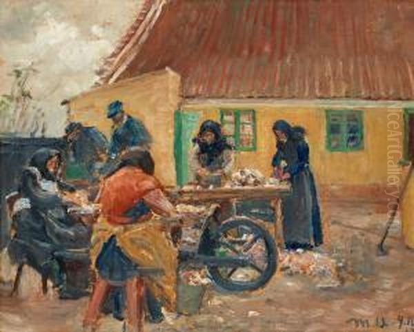 Women Cleaning Fishes Oil Painting by Michael Ancher