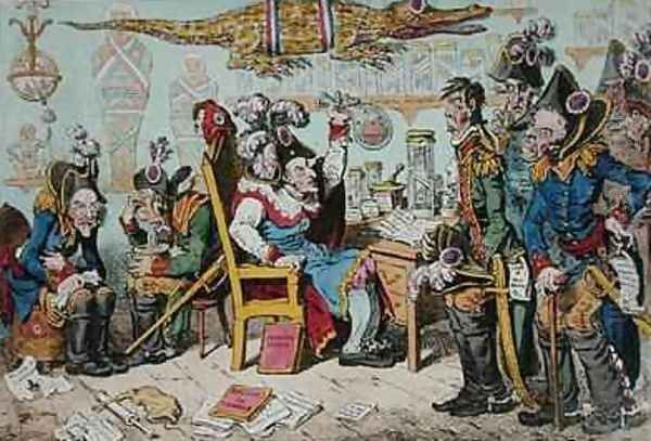 French Generals Retiring on account of their health with Lepaux presiding in the Directorial Dispensary Oil Painting by James Gillray