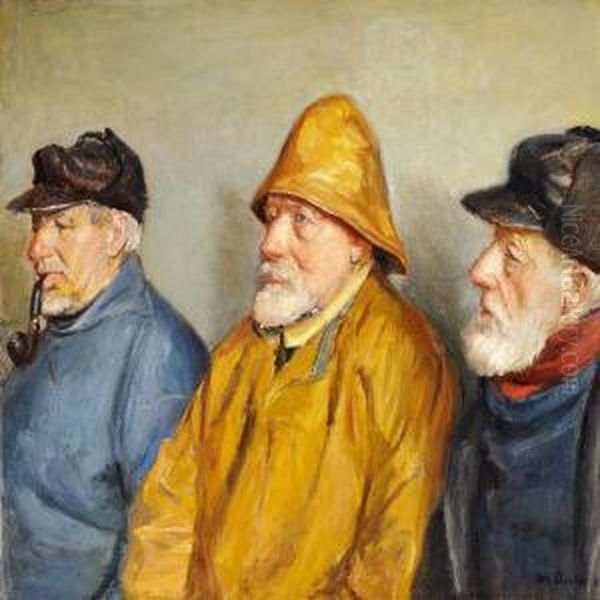 Three Fishermen From Skagen Oil Painting by Michael Ancher