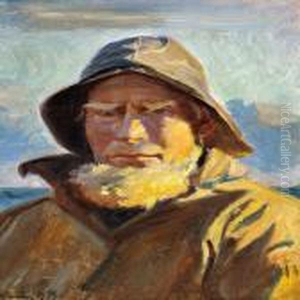 Fisherman Lars Kruse From Skagen In The Soft Afternoonlight Oil Painting by Michael Ancher