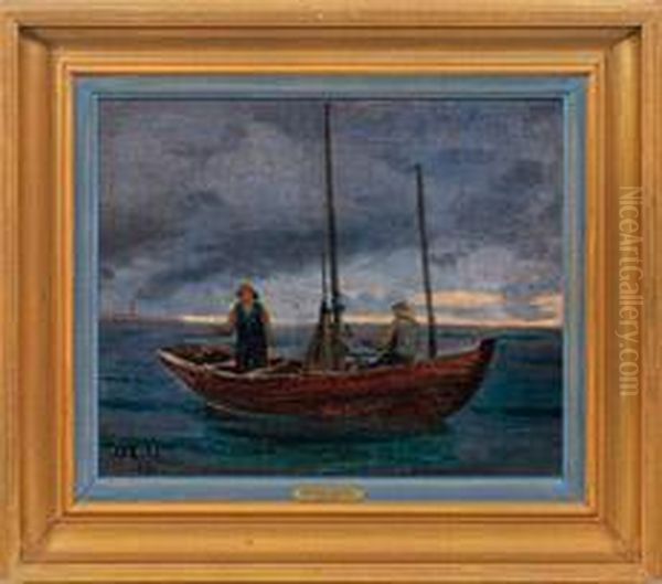 Skagener Fischerboot Imabendlicht Oil Painting by Michael Ancher