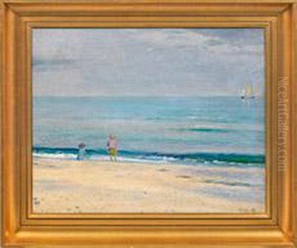 Kinder Am Sommerlichenstrand Von Skagen Oil Painting by Michael Ancher