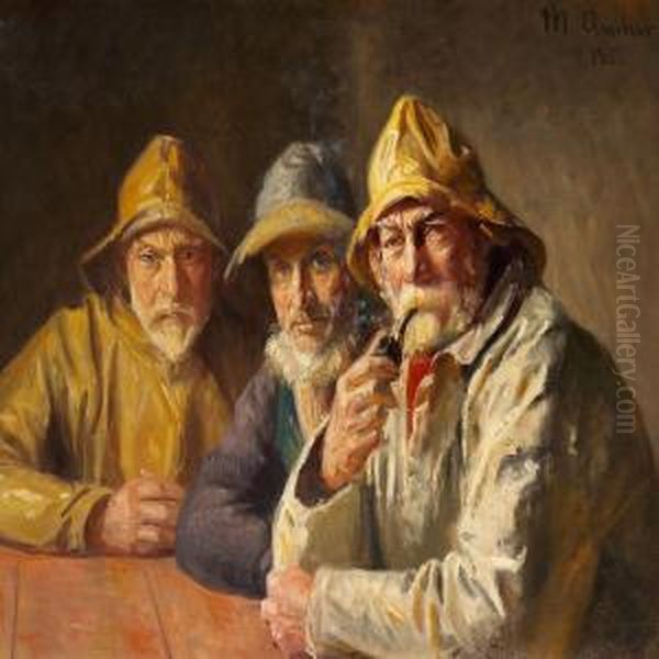 Fiskere I Brondums Bod Oil Painting by Michael Ancher