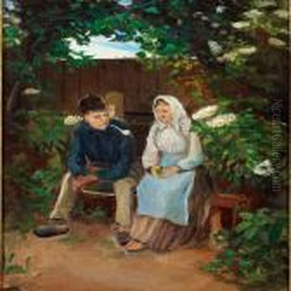 Two Sweethearts On A Bench Oil Painting by Michael Ancher