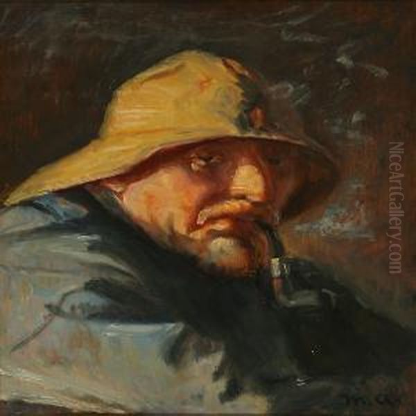 A Scaw Fisherman Oil Painting by Michael Ancher