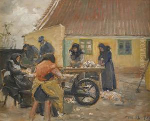 Fiskrenserskor Oil Painting by Michael Ancher