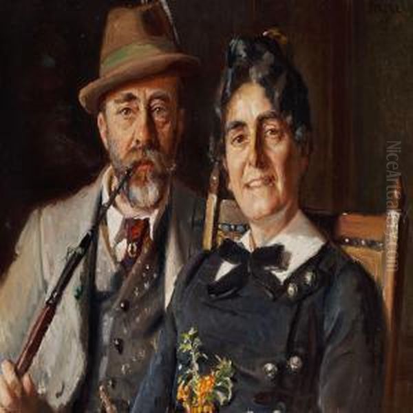 Double Portrait Of Manufacturer Sodring And His Wife Oil Painting by Michael Ancher