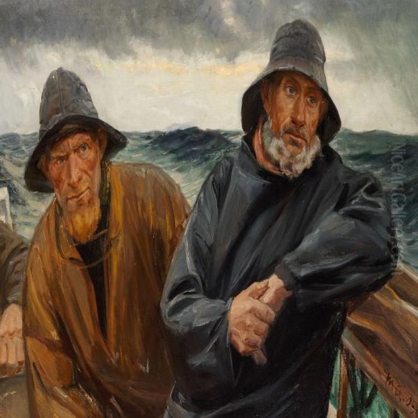 Fishermen From Skagen Oil Painting by Michael Ancher