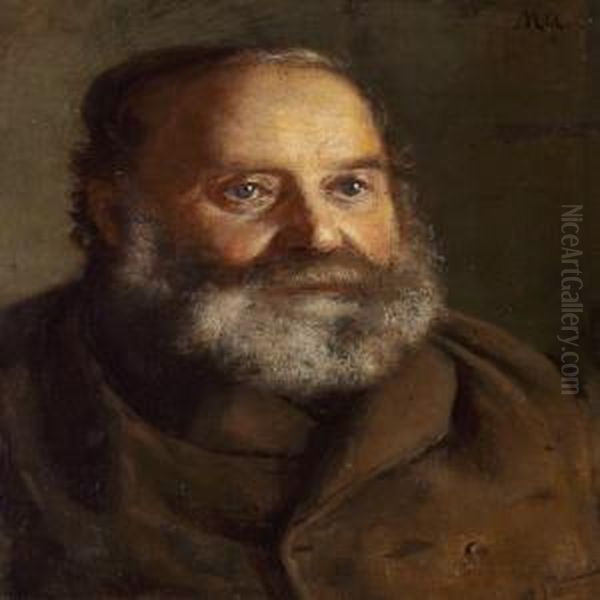 An Old Man With Round Cheeks, Blue Eyes And A Beard Oil Painting by Michael Ancher